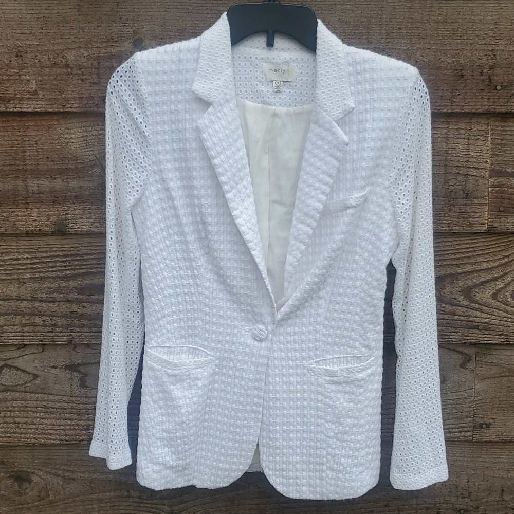 harlyn Eyelet basketweave cotton Blazer Small lined anthropology